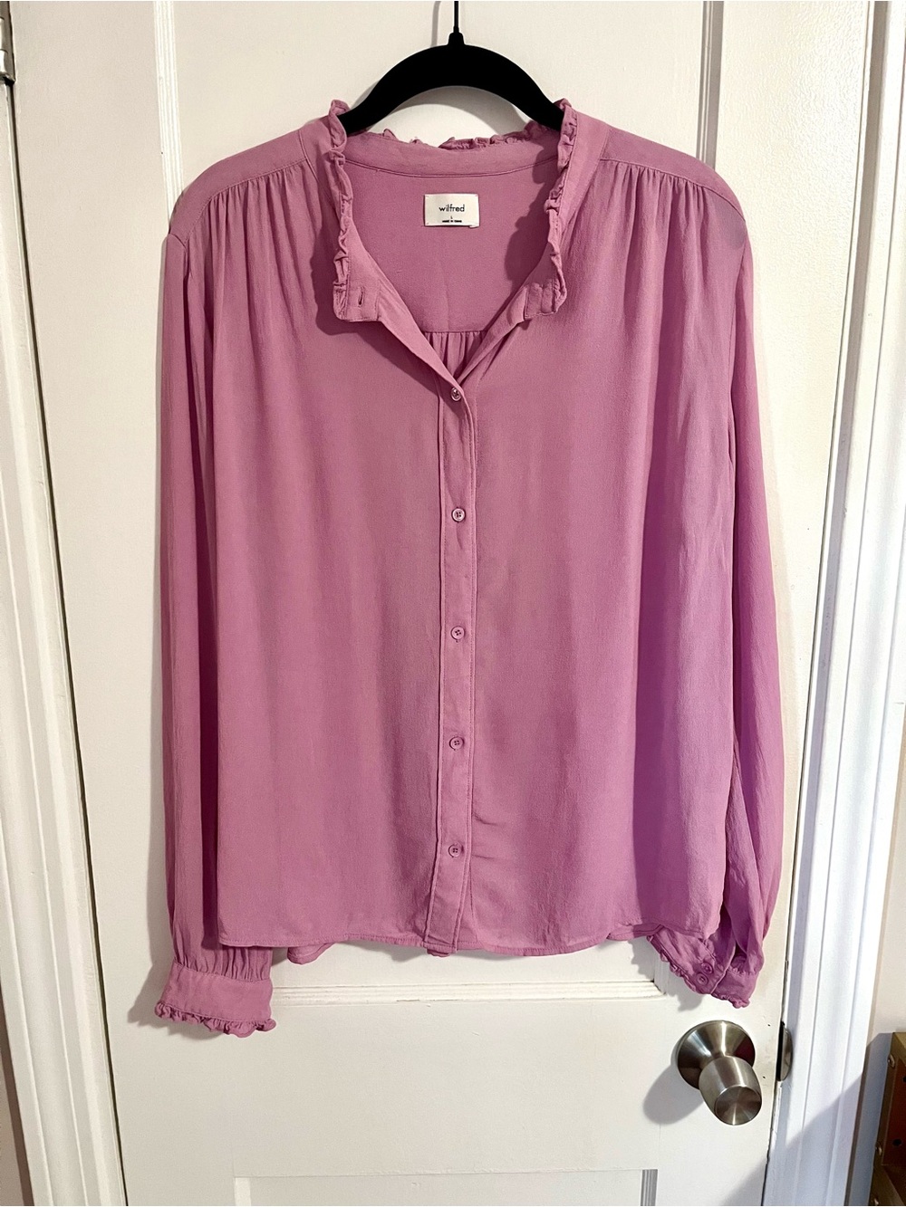 Aritzia Wilfred Mauve Pink Ruffle Collar Button-Down